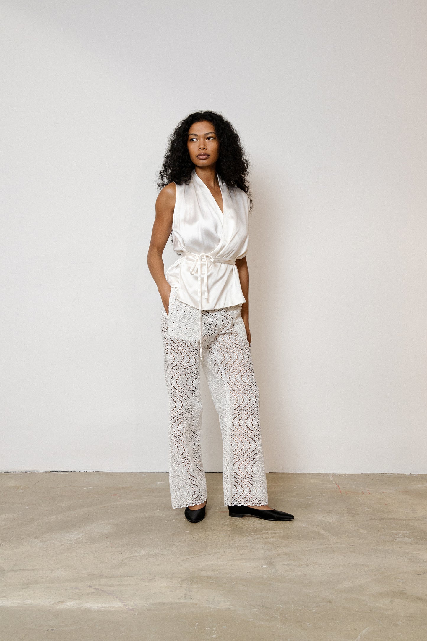 Draped Vest in Silk Satin - Coconut White