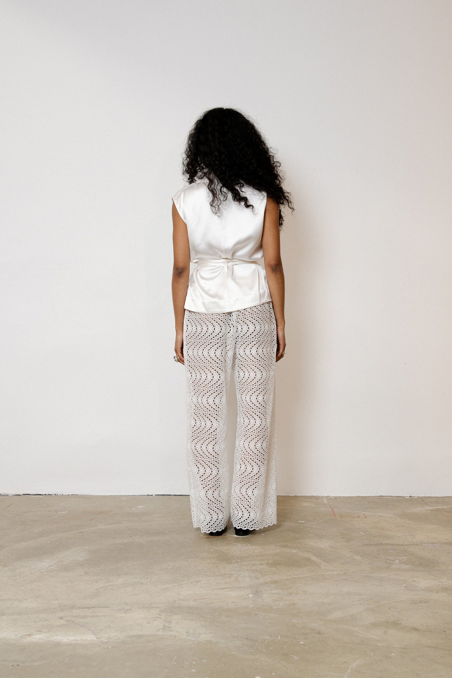 Draped Vest in Silk Satin - Coconut White