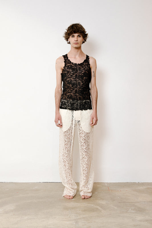 Raw Tank Top in Lace - Ink Black