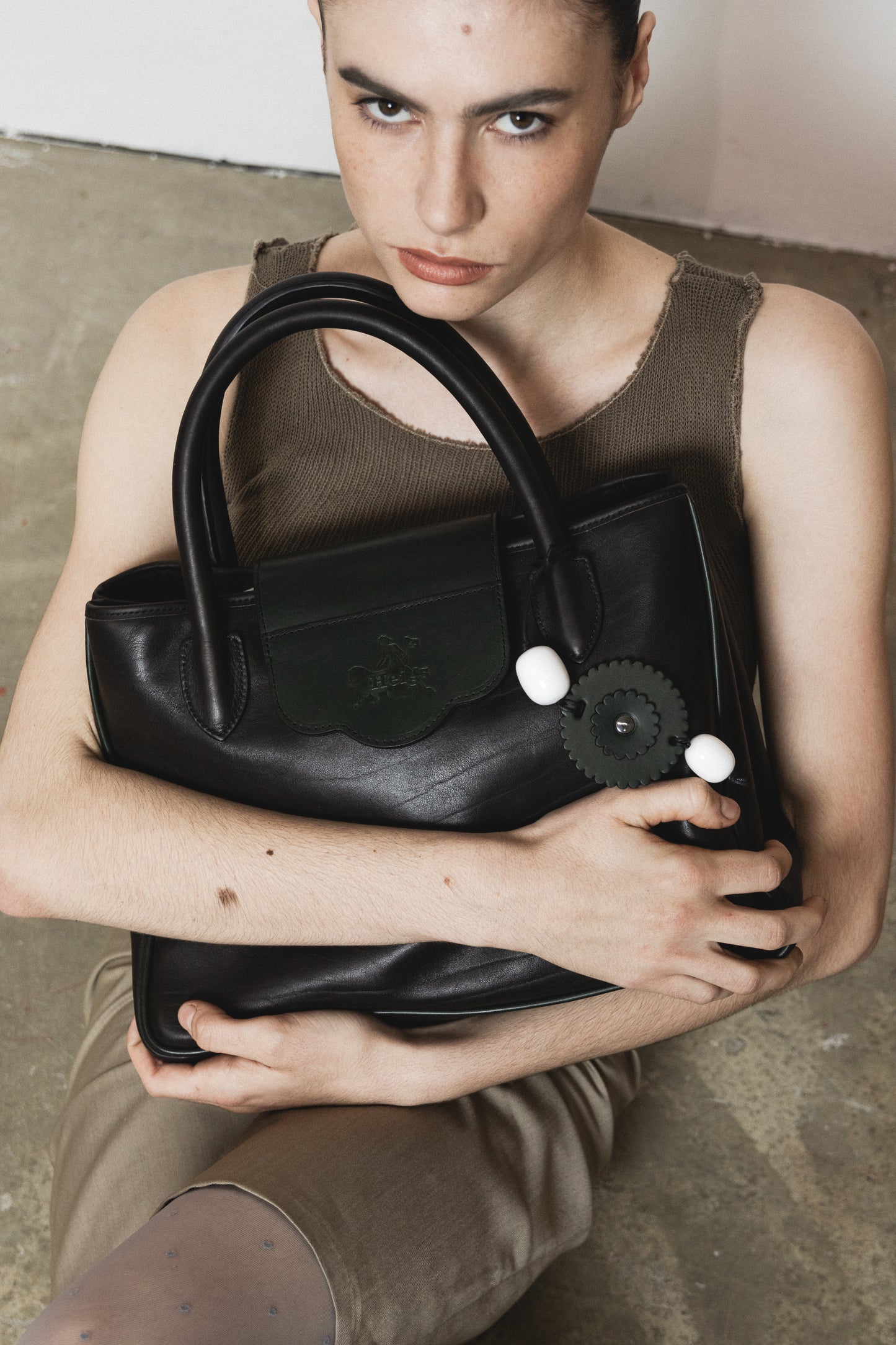 A PARIS HANDBAG - TWO-TONE CHARCOAL & GREEN