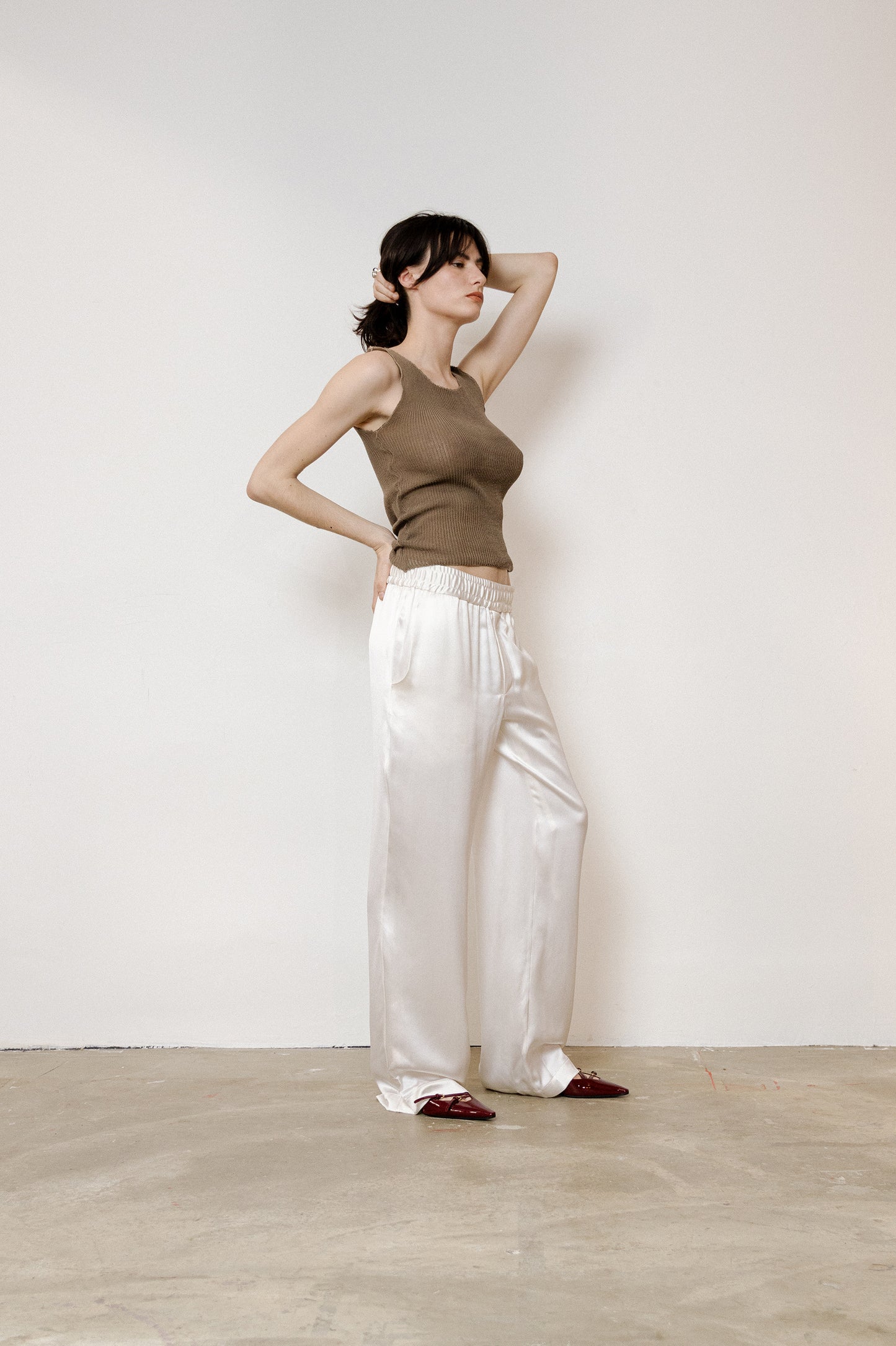 Islander Pants in Silk Satin - Coconut White