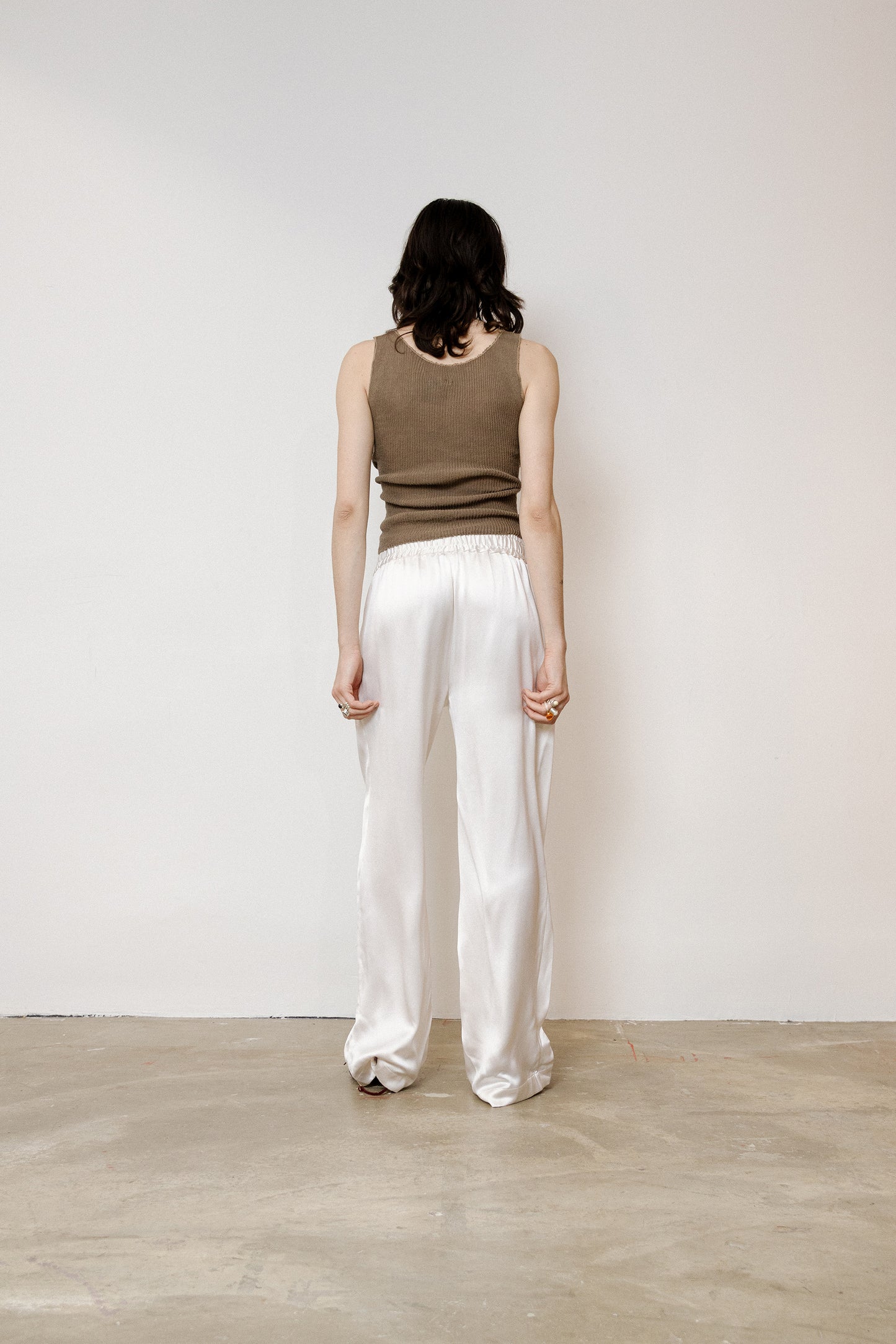 Islander Pants in Silk Satin - Coconut White