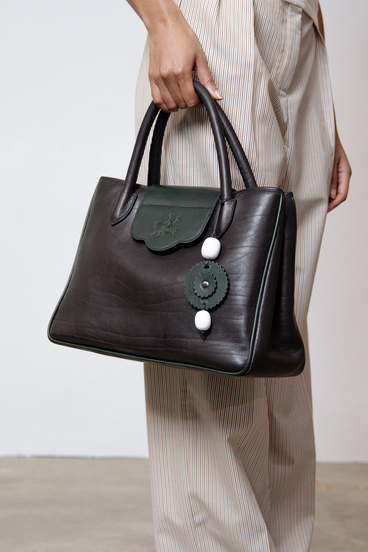 A PARIS HANDBAG - TWO-TONE CHARCOAL & GREEN