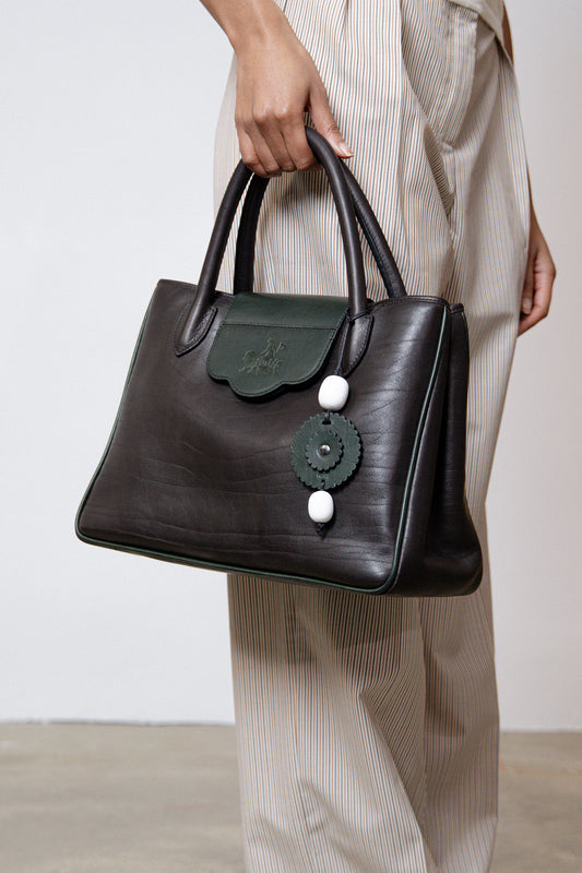 A PARIS HANDBAG - TWO-TONE CHARCOAL & GREEN