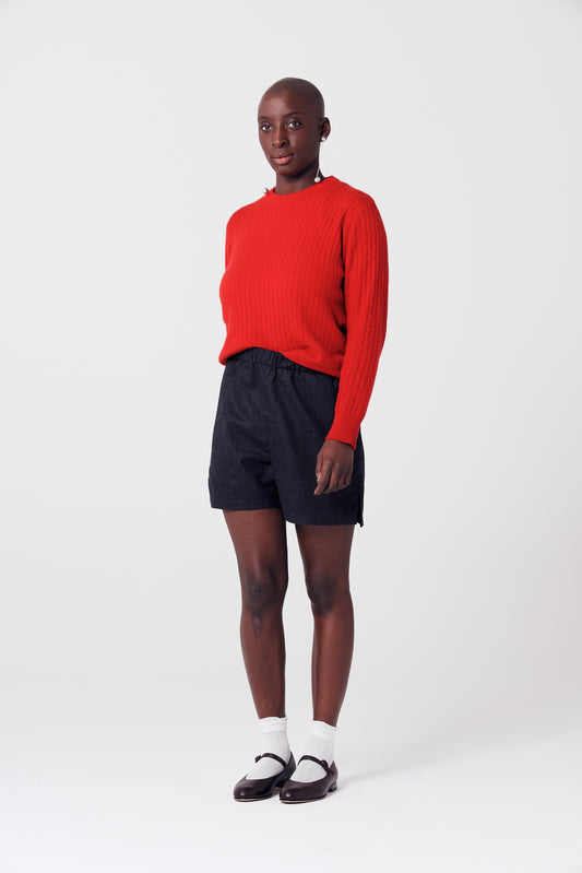 Lightweight Fitted Cashmere Cable Knit Jumper in Red