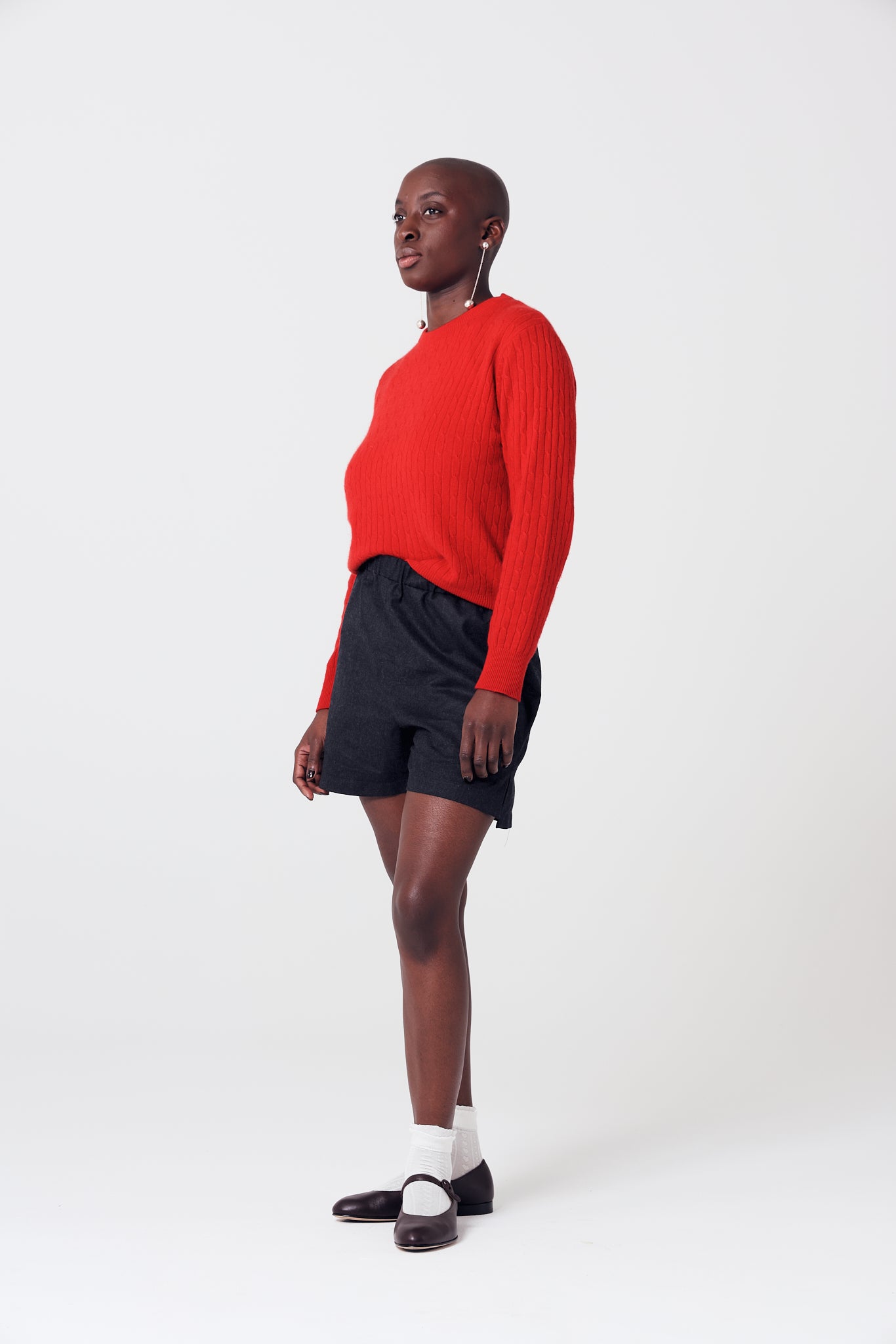 Lightweight Fitted Cashmere Cable Knit Jumper in Red