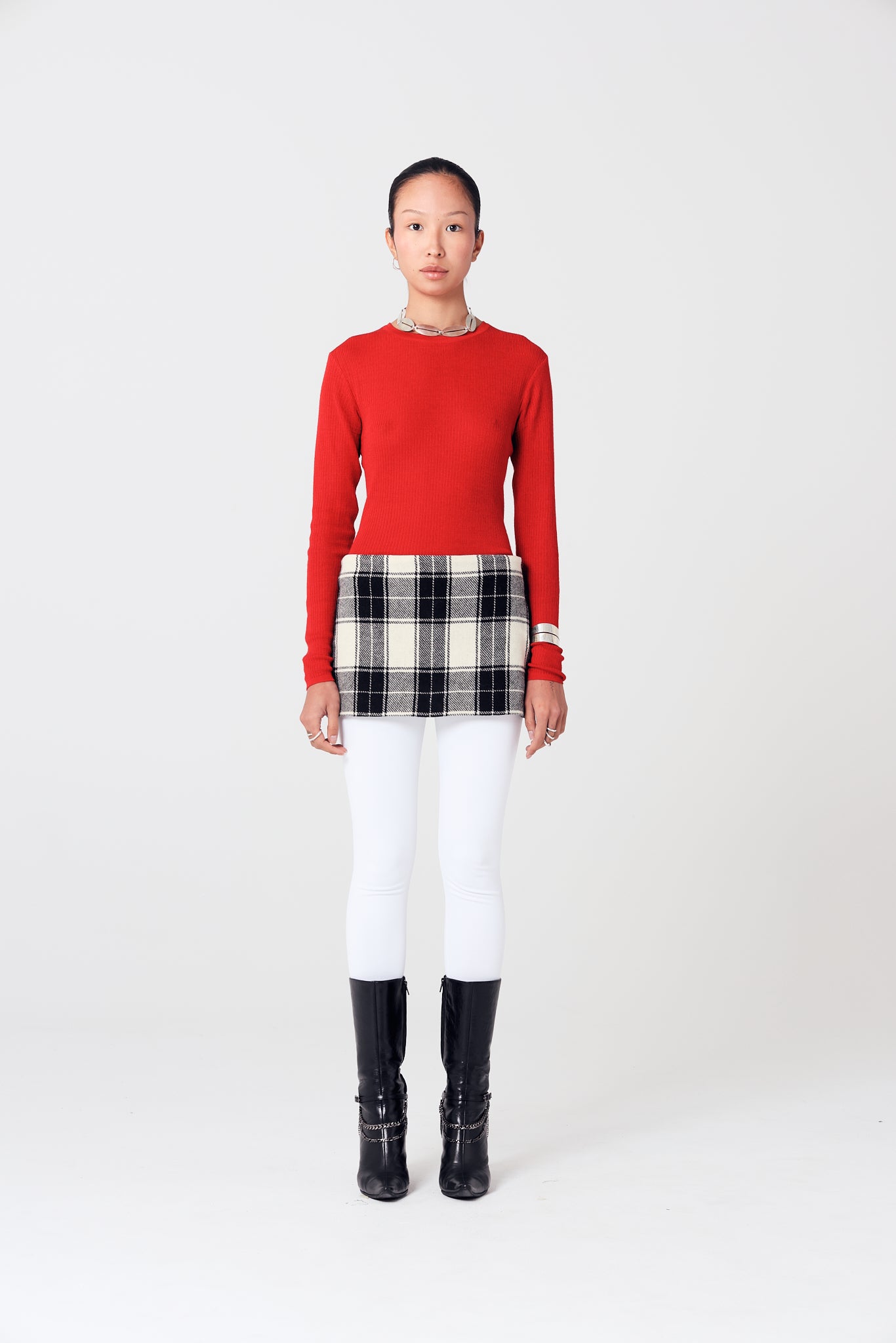 Second-Skin Ribbed Silk and Cashmere Long-Sleeve Top in Red