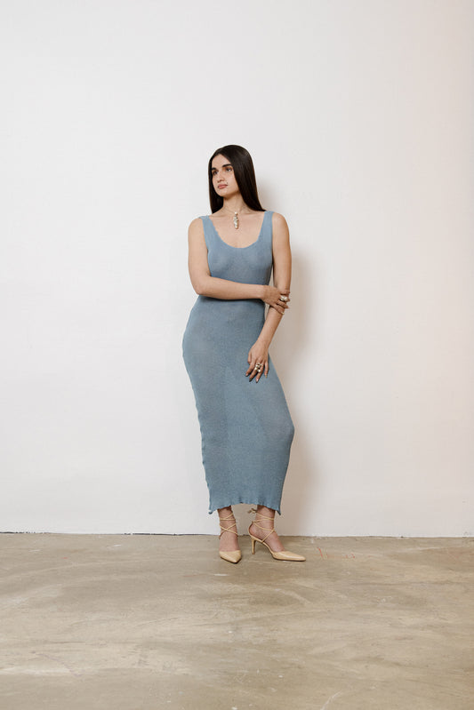 Blue Knitted Cotton Dress