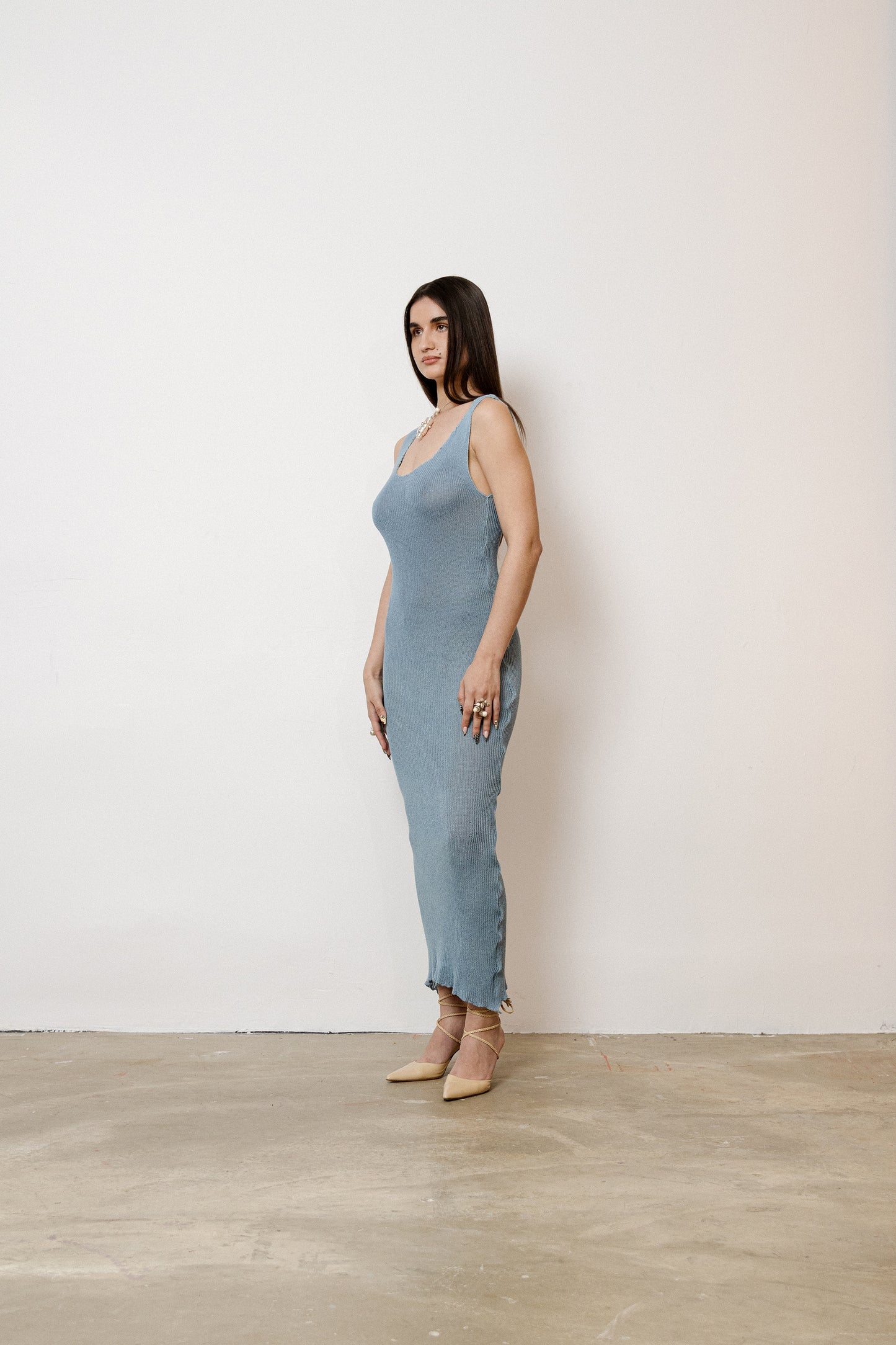 Blue Knitted Cotton Dress