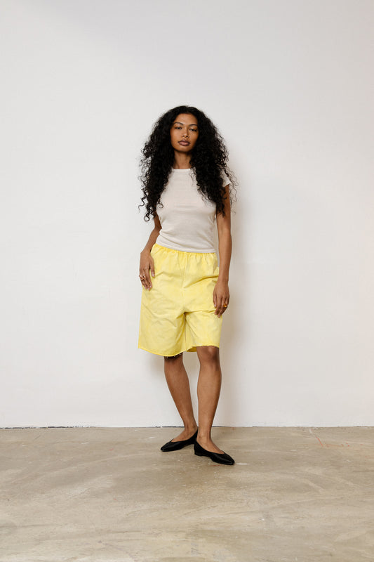 Yellow Cotton Twill Shorts