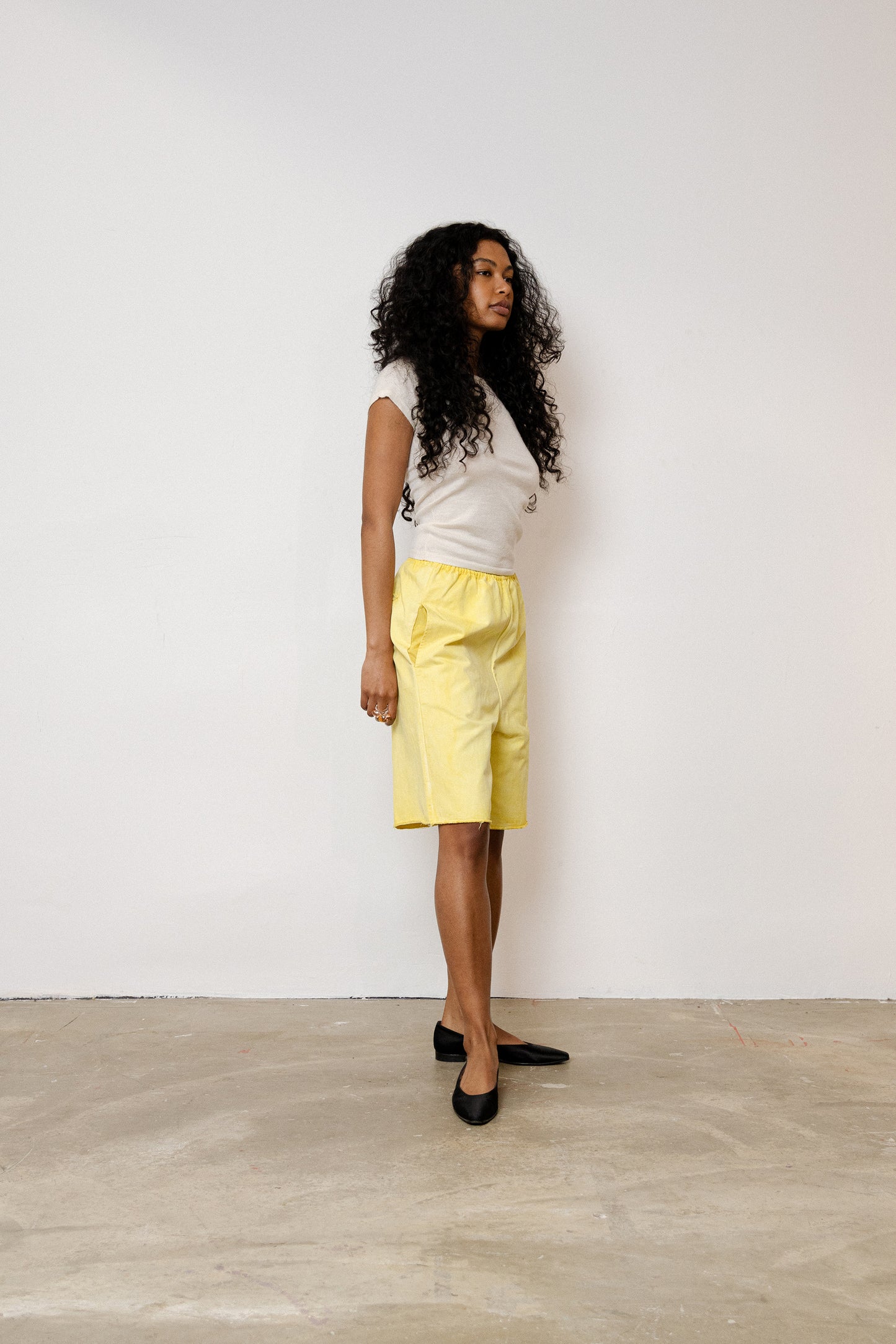 Yellow Cotton Twill Shorts