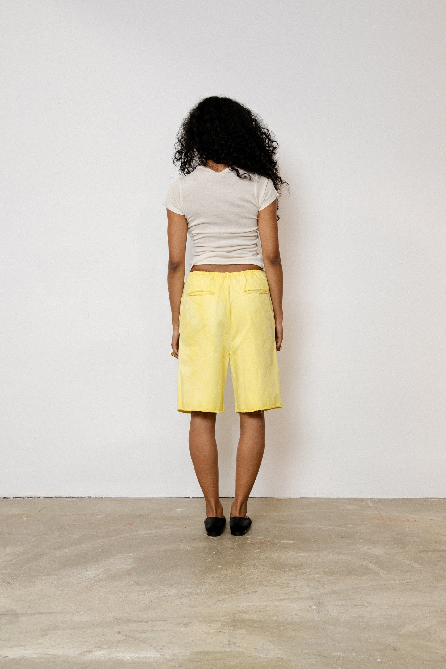 Yellow Cotton Twill Shorts