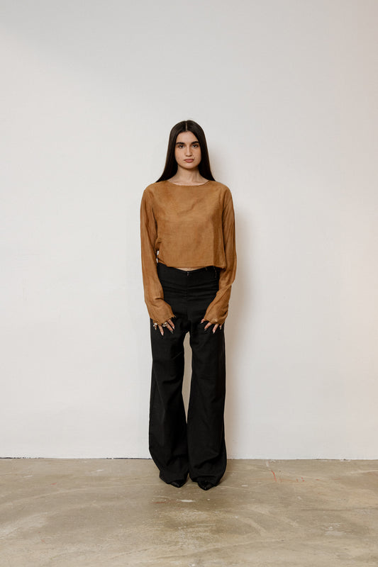 Dark Brown Cotton/Silk Voile T Shirt